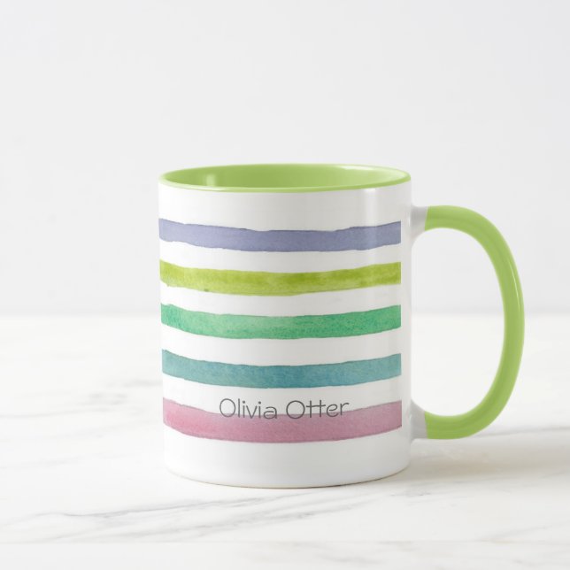 Mug Pastel Horizontal Watercolor Stripes Nom personnal (Droite)