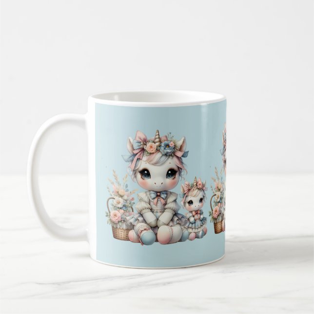 Mug Pastel Kawaii Unicorne Mère fille Duo bleu (Gauche)