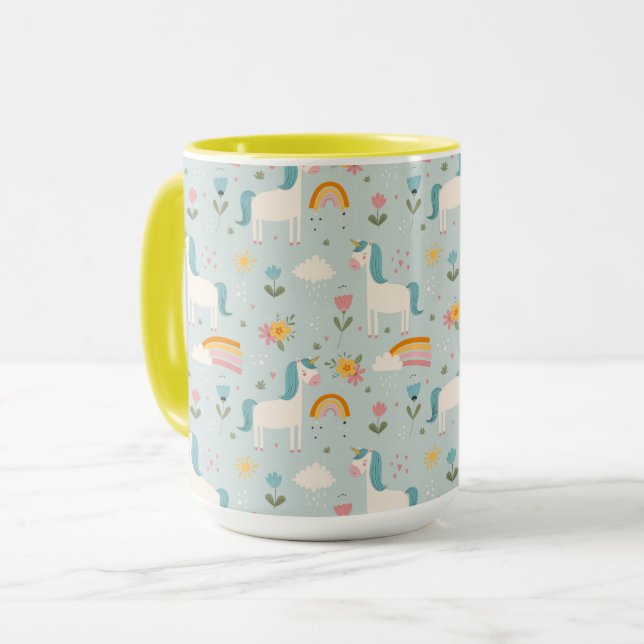 Mug Pastel mignon Rainbow Unicorn Motif (Devant gauche)