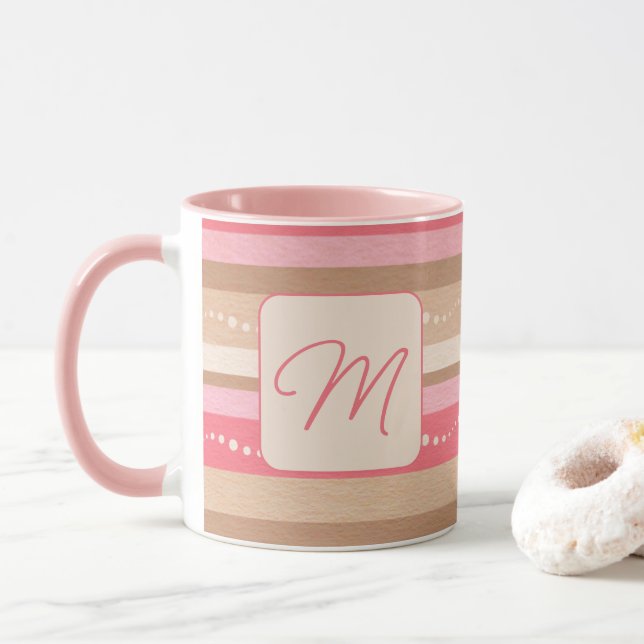 Mug Pastel Monogramme Et Motif De Grilles (Avec donut)