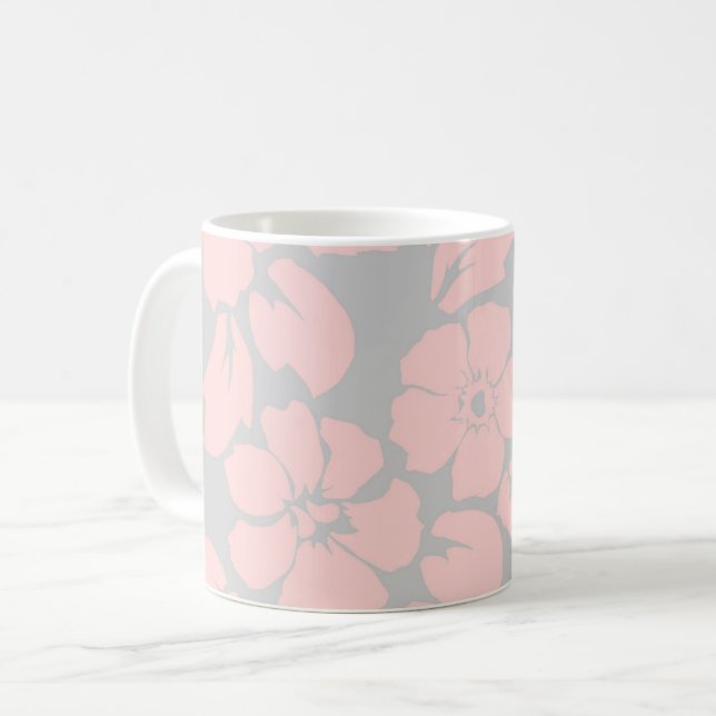 Mug Pastel Pink and Grey Floral (Devant gauche)
