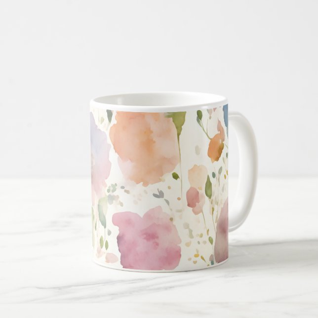 Mug Pastel Pink Peach Lilac Flores Fleurs sauvages Par (Devant droit)