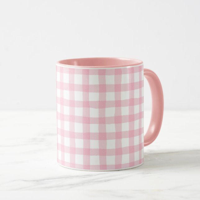 Mug Pastel Pink Plaid – Soft Aesthetic Seamless  (Devant droit)