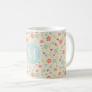 Mug Pastel Pretty Spring Motif Floral Monogramme