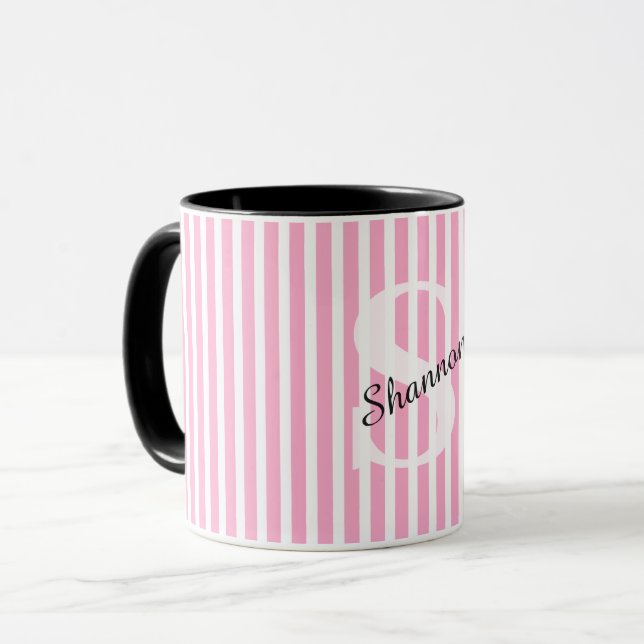 Mug Pastel rayé Nom du monogramme (Devant gauche)