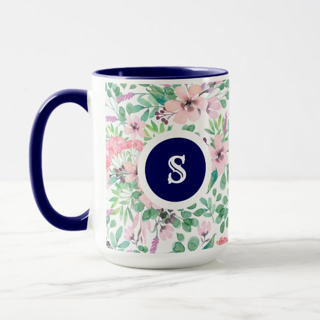 Mug Pastel Rose Aquarelles Toscane Fleurs Motif (Gauche)