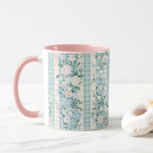 Mug Pastel rose bleu aquarelle florales Gingham