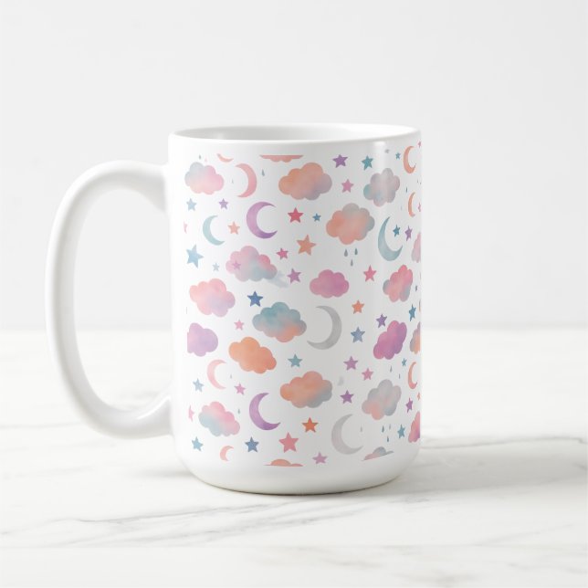Mug Pastel Sky Dreams - Motif Lune, Etoiles & Nuages (Gauche)