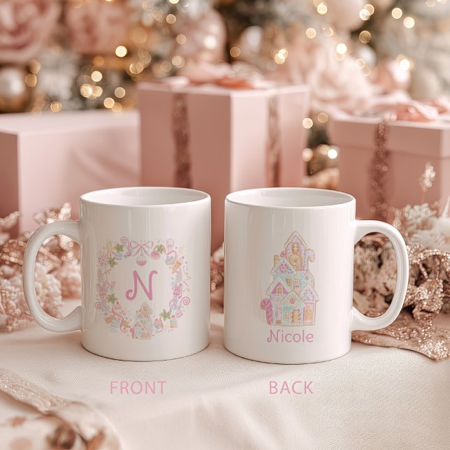 Mug Pastel Sweet Holiday Treats Monogram Crest  (Créateur téléchargé)