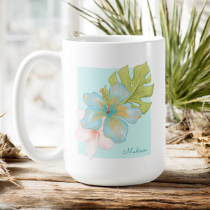 Mug Pastel Tropical Floral avec n'importe quel nom