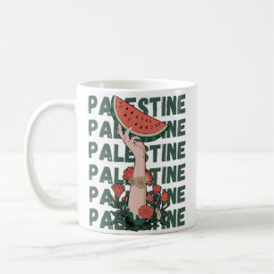 Mug pastèque, fleurs et palestine Texte Répéter