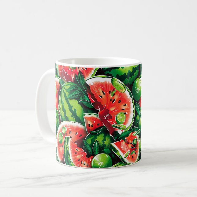 Mug Pastèques, citron vert, feuilles de pastèque, peti (Devant gauche)