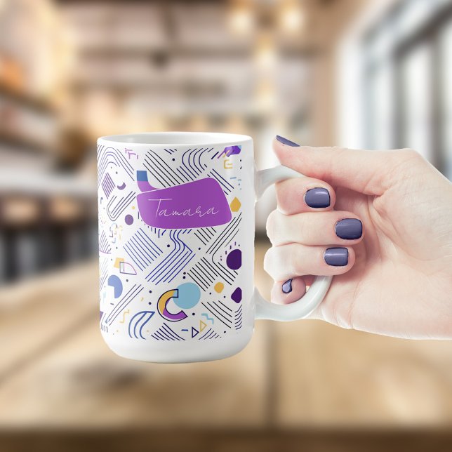 Mug Pat Abstrait géométrique rétro n° 4 bleu violet ID (Créateur téléchargé)
