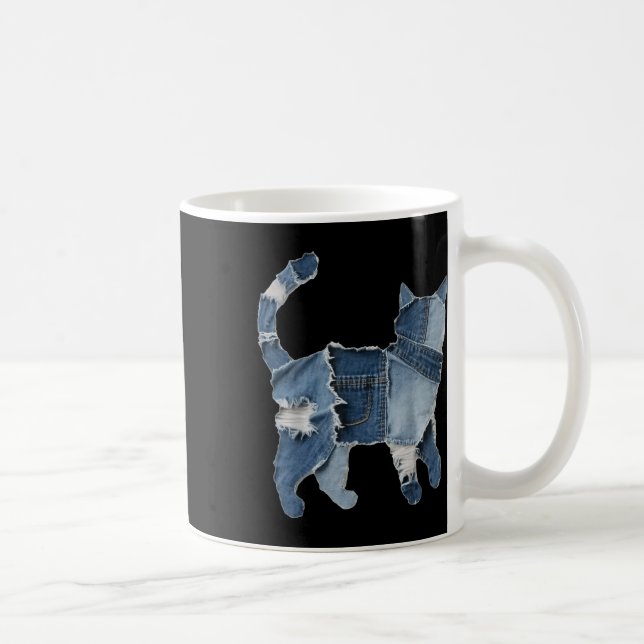 Mug Patch en denim drôle rétro imprimé animal chat  (Droite)