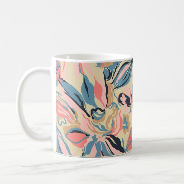 Mug patchwork Abstrait : crème fleurie géométrique. (Gauche)