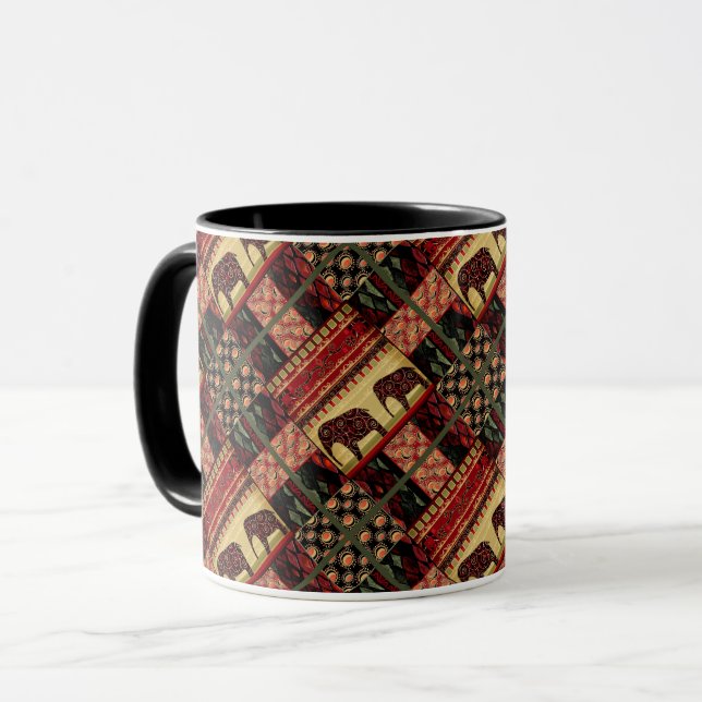 Mug Patchwork africain sans couture ornemental éléphan (Devant gauche)