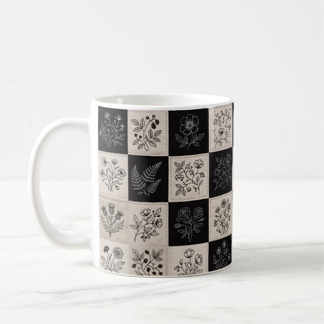 Mug Patchwork botanique floral cuir aspect couture  (Gauche)