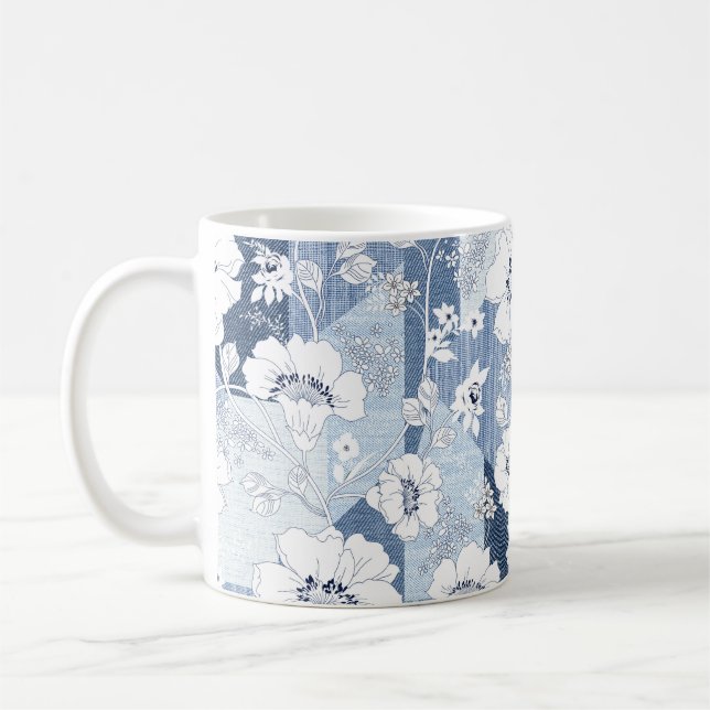 Mug patchwork de denim transparent sur fleur (Gauche)