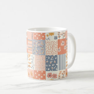 Mug Patchwork floral romantique en rose et ivoire