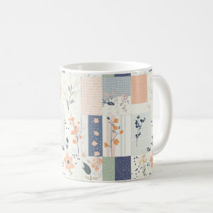 Mug Patchwork floral scandinave en rose et bleu