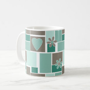 Mug Patchwork marron turquoise de carrés