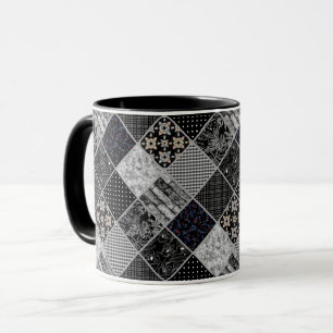 Mug Patchwork monochrome noir gris blanc patchwork qui