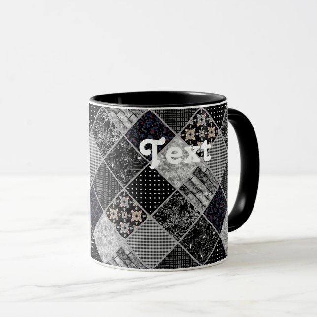 Mug Patchwork monochrome noir gris blanc patchwork qui (Devant droit)