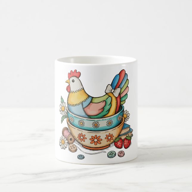 Mug Patchwork Vintage Poule Courtepointée Poulet Écono (Centre)