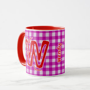 Mug Pâte rose et rouge (Nom du monogramme de fille) Vi