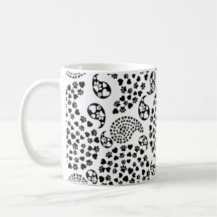 Mug Pâtes De Chien Noir Et Blanc Et Coeurs Paisley Imp