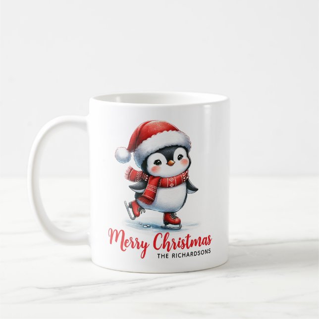 Mug Patinage de glace Pingouin amusant Blanc Rouge Joy (Gauche)