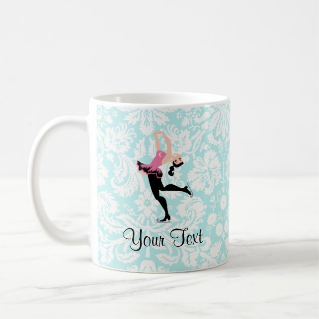 Mug Patinage de glace turquoise de motif de damassé (Gauche)