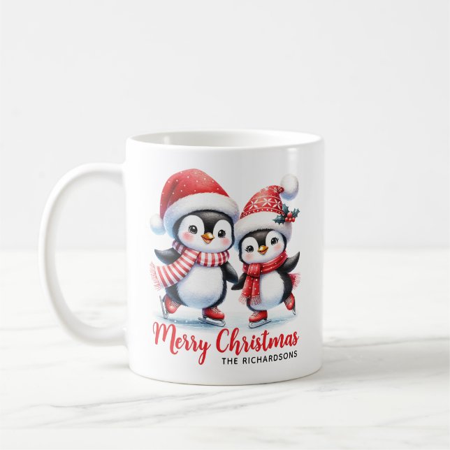 Mug Patinage sur glace de pingouin mignon Noël personn (Gauche)
