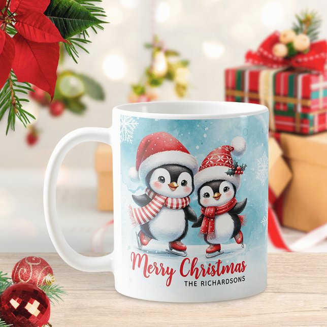 Mug Patinage sur glace en pingouin mignon Noël rouge e (Créateur téléchargé)