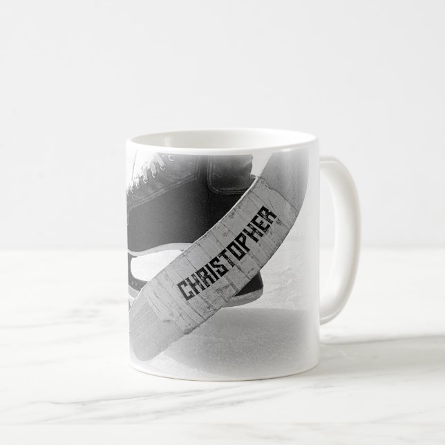 Mug Patins noirs de hockey Personnalisé (Devant droit)