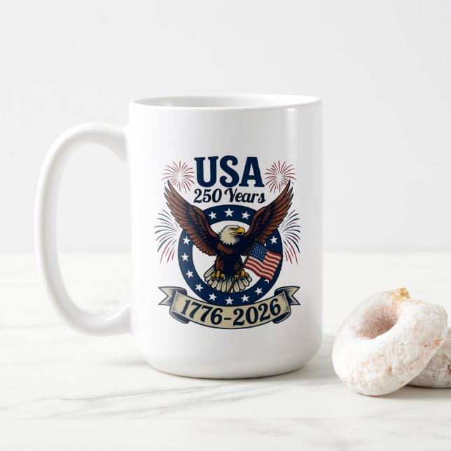 Mug Patriotic American Eagle 250 Years 1776-2026 (Avec donut)