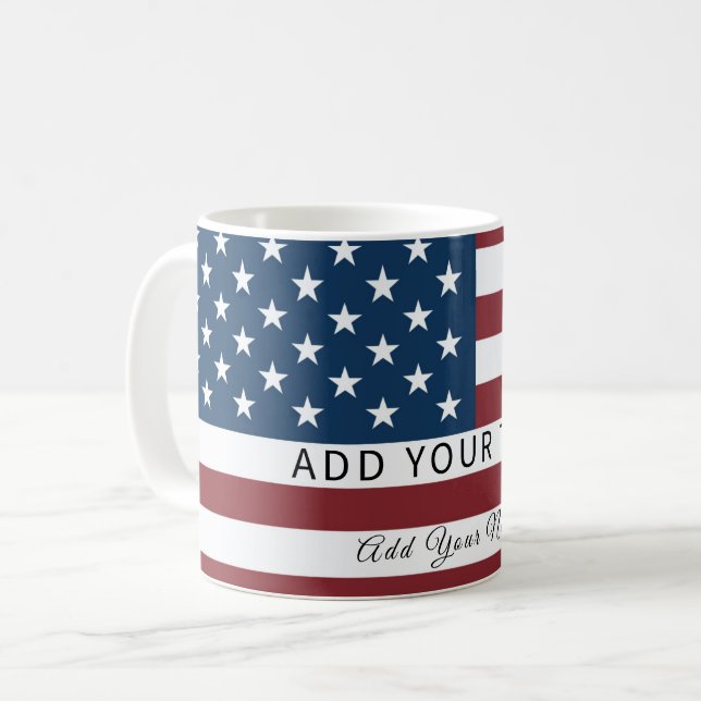 Mug Patriotic US Flag Custom Text Name  (Devant gauche)