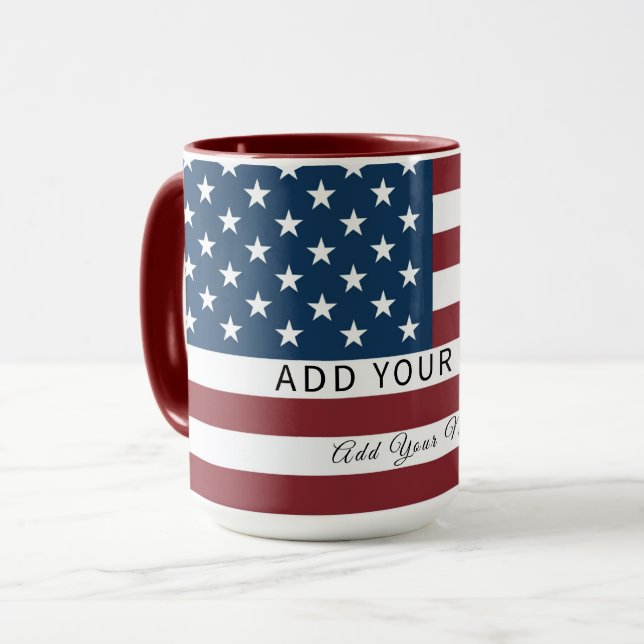 Mug Patriotic US Flag Custom Text Name  (Devant gauche)
