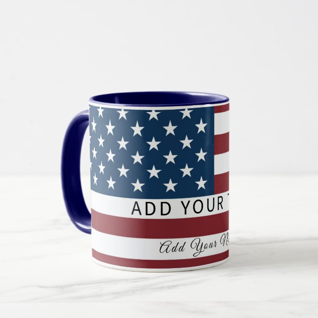 Mug Patriotic US Flag Custom Text Name  (Devant gauche)