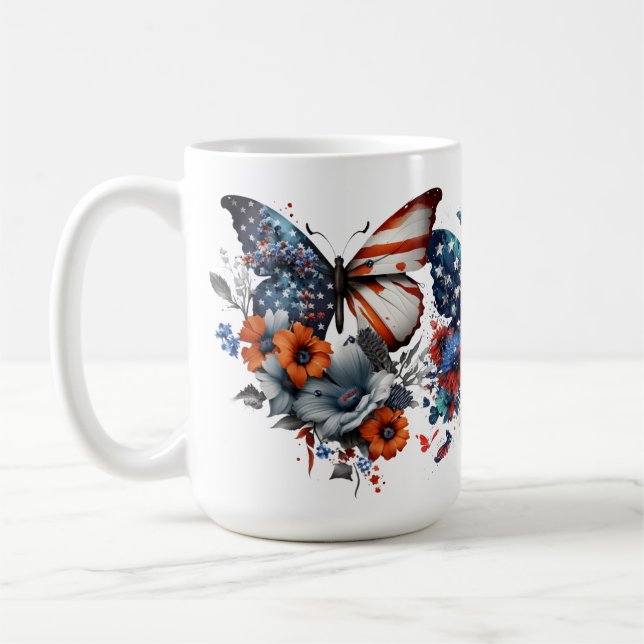 MUG PATRIOTIQUE ROUGE BLANC BLANC BUTTERFLIES FLEURS (Gauche)