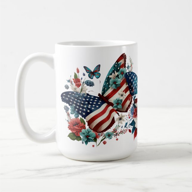 MUG PATRIOTIQUE ROUGE BLANC BLANC BUTTERFLIES FLEURS (Gauche)
