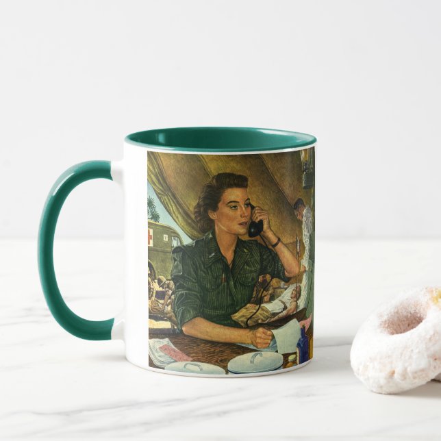 Mug Patriotique vintage, infirmière médicale au téléph (Avec donut)