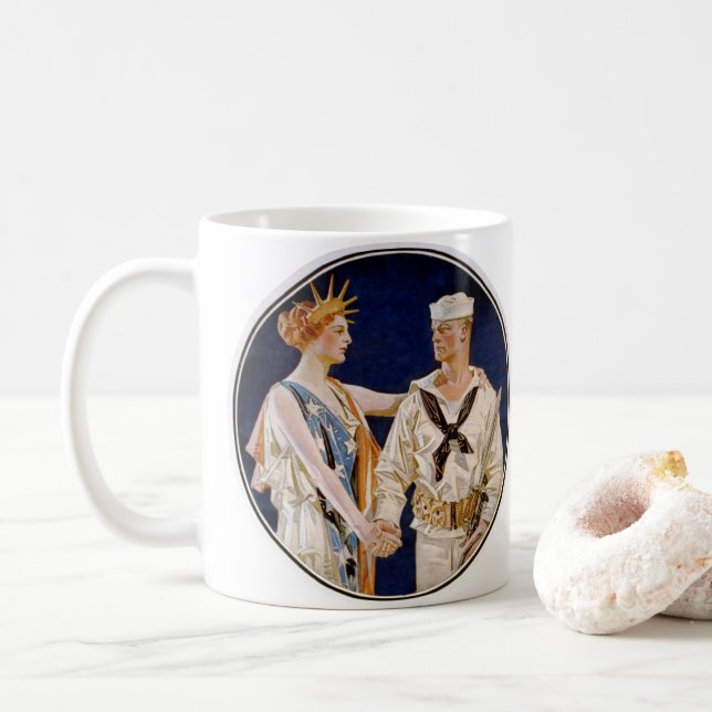 Mug Patriotisme vintage, Lady Liberty avec Marine Seam (Avec donut)