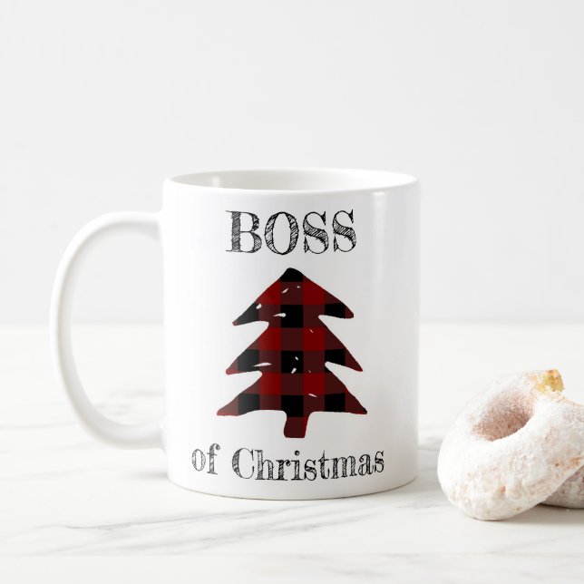 Mug Patron de l'arbre de Noël de plaid de Noël drôle (Avec donut)