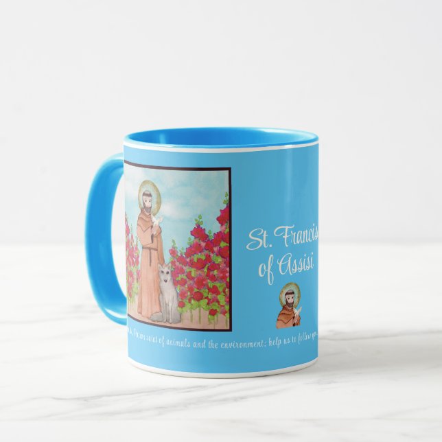 Mug Patron Saint François d'Assise Aquarelle Cadeau bl (Devant gauche)