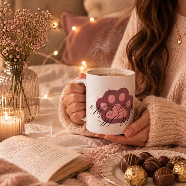 Mug Patte de chat mignonne "MEOW" Calligraphie – Chat  (Créateur téléchargé)