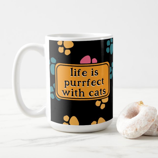 Mug Patte de chat noir drôle mignon (Avec donut)