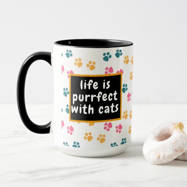 Mug Patte de chat noir drôle mignonne  (Avec donut)
