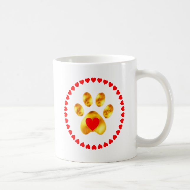 Mug Patte dorée élégante avec des cœurs (Droite)