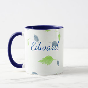 Mug Pattern Blue & Green Leaves